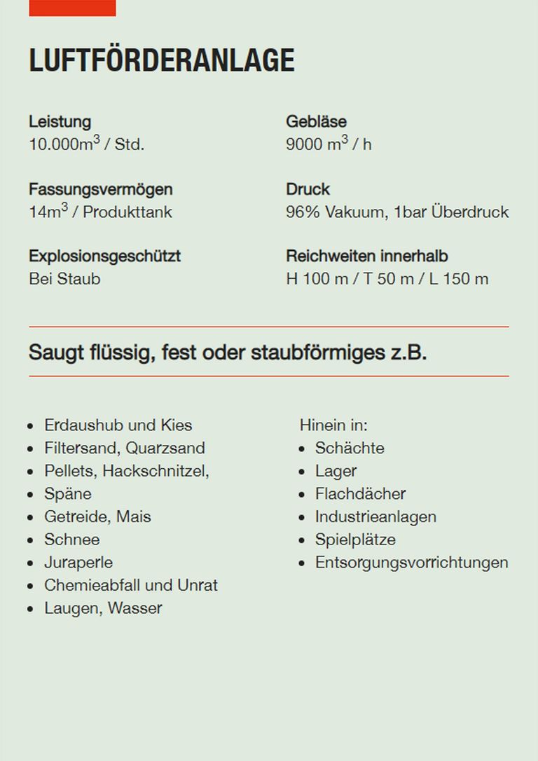 Saugbagger Stuttgart - Technische Daten LFA